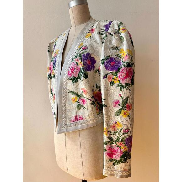 Vintage 1980s Floral Cropped Jacket - Picture 2 of 6